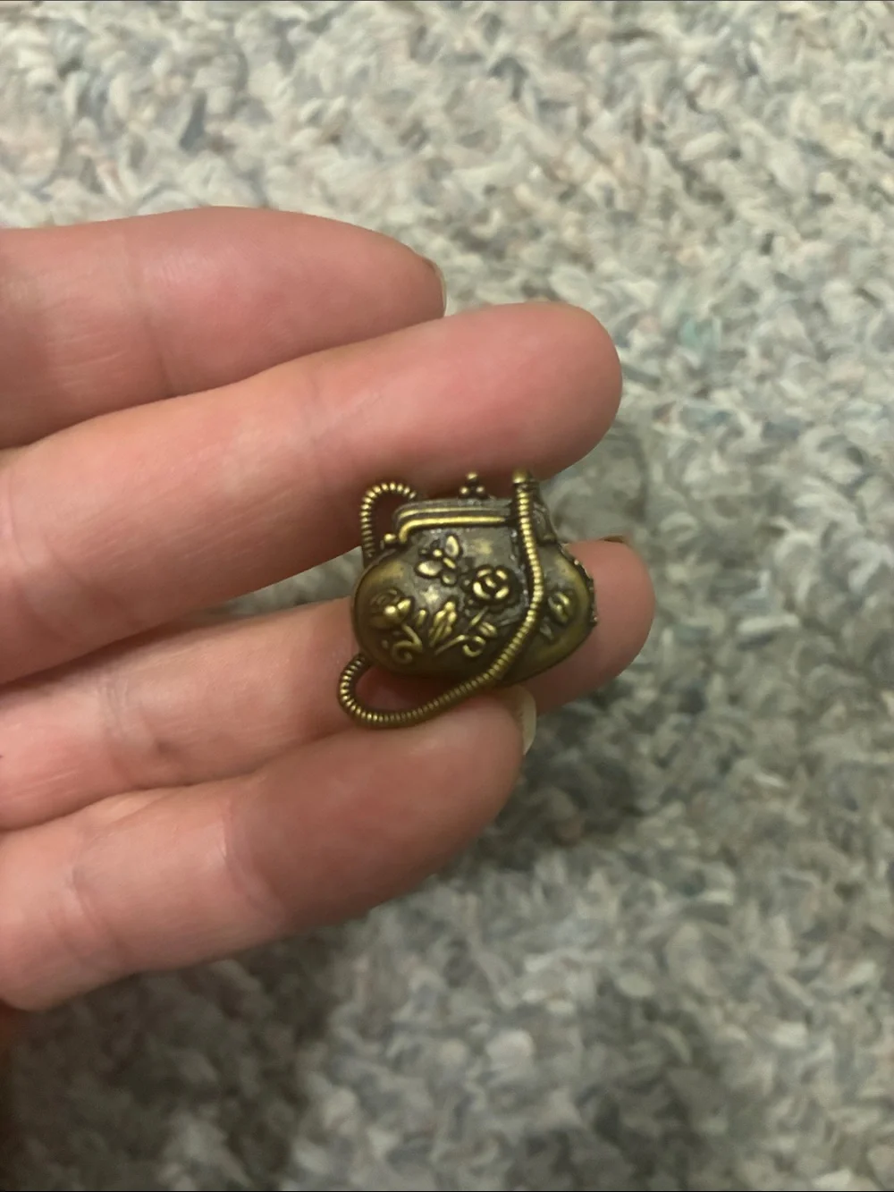 JJ Jonette bronze flower purse pin
